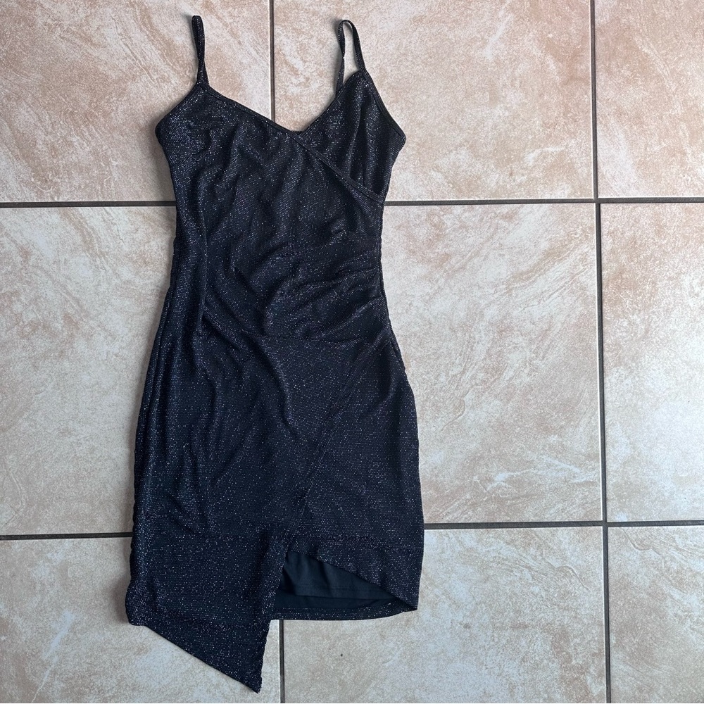 Black Asymmetrical Glitter party Dress